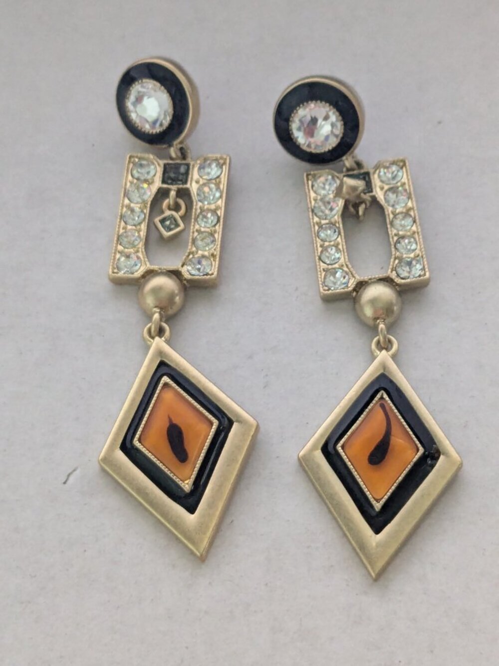 JEWELMINT Gold Tone Clear Black Rhinestone Geometric Dangle Pierced Earrings